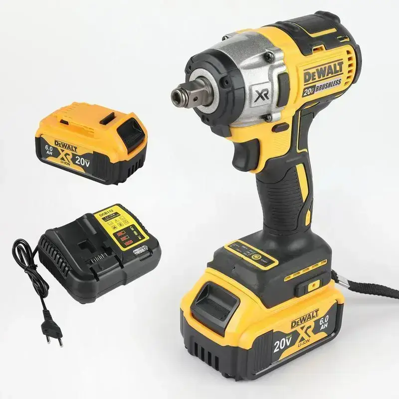 DEWALT 20V MAX XR Brushless 1/2" Impact Wrench Kit - High Torque Cordless Power Tool with 6.0Ah Battery, Fast Charger, Tool Bag, Ergo Rubber Grip for Auto Mechanics, USA Stock, 4-7 Day Delivery, Made in China, High Torque Tool
