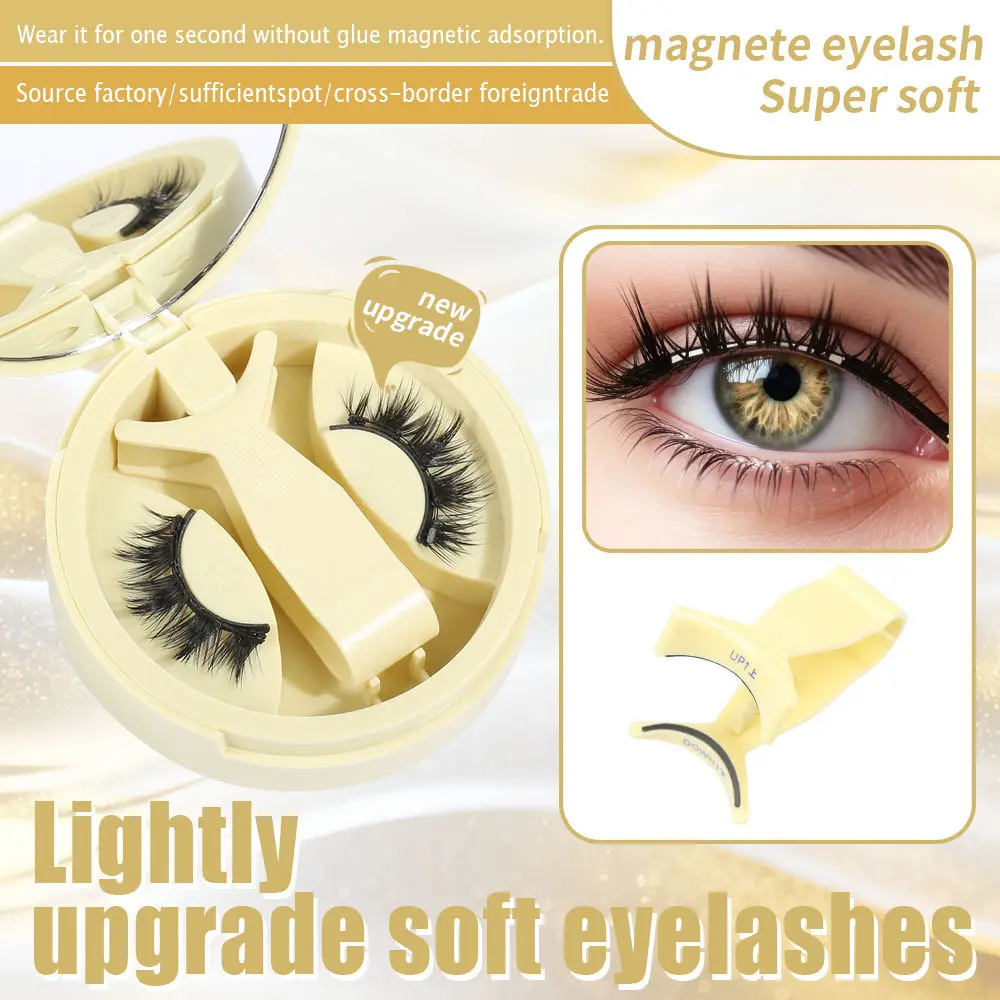 Glue-Free Magnetic Eyelashes Kit - Natural Wispy PBT Fiber Lash Clusters, Reusable Press-On Cosmetic Makeup, Compact Integrated Storage Case, Glue-Free Cluster False Eyelashes & Adhesives Set, Eyelashes Magnetic Set, Lash Cluster
