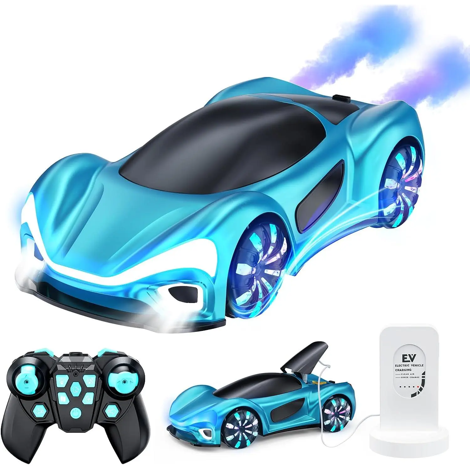 2.4GHz RC Car Toy - 360° Rotate Remote Control Car with Cool Lights, Music & Spray Effects, Toys for Boys, Birthday Gift for Kids Ages 4-12, Toy Cars