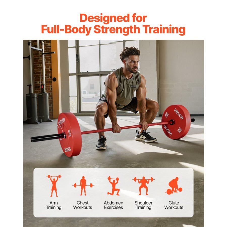 VEVOR 7FT Barbell Bar, Fits 2-Inch Weight Plates, Barbell Bar with Knurled Grip for Strength Training, Weightlifting, Squat, Deadlift, Bench Press, Curl, Overhead Press, 1000lbs/453kg Capacity