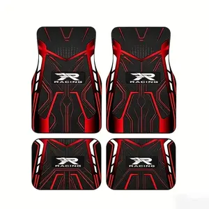 4pcs Fashionable Car Floor Mats, Car Mat Set, R Racing Design, Non-Slip Base, Fits Most Cars, Elegant Interior Decor, Perfect Gift for Halloween & Christmas