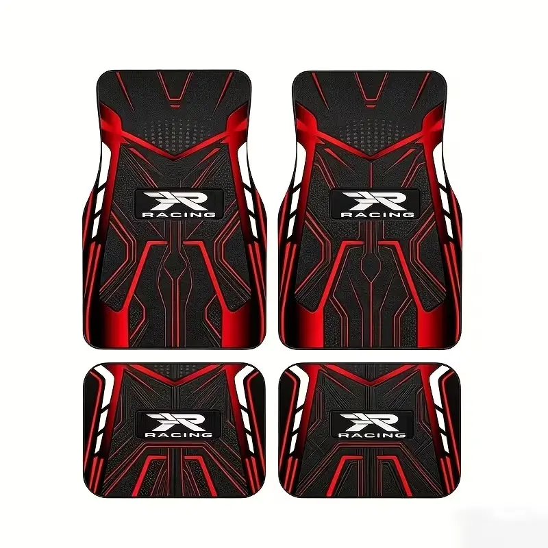 4pcs Fashionable Car Floor Mats, Automotive Floor Mats, Car Mat Set, Car Accessories, R Racing Design, Non-Slip Base, Fits Most Cars, Elegant Interior Decor, Perfect Gift for Halloween & Christmas