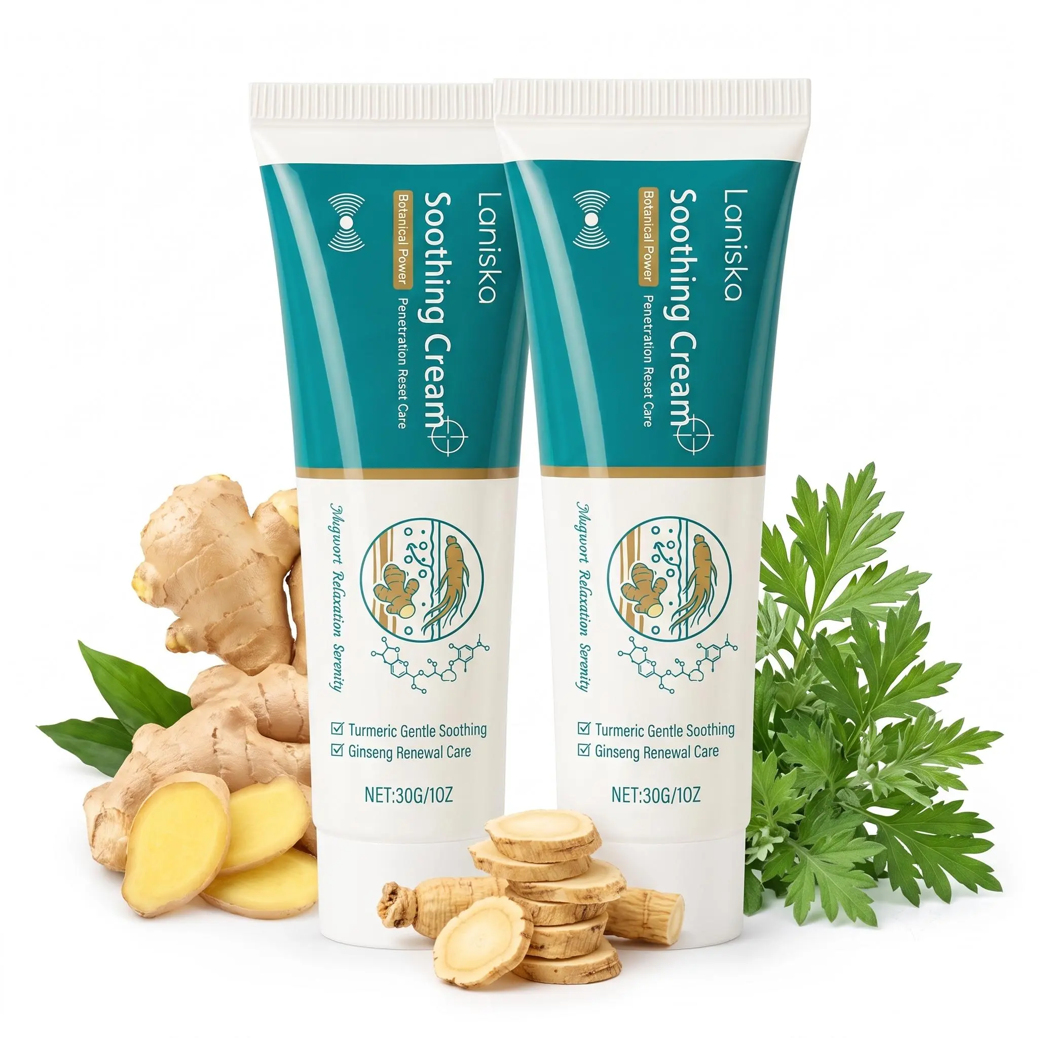 Laniska Neck & Shoulder Soothing Cream - Natural Turmeric & Ginseng Care for Daily Relief Soothing Massage Cream for Neck & Shoulder Tension - Botanical Calming Cream for Self-Care