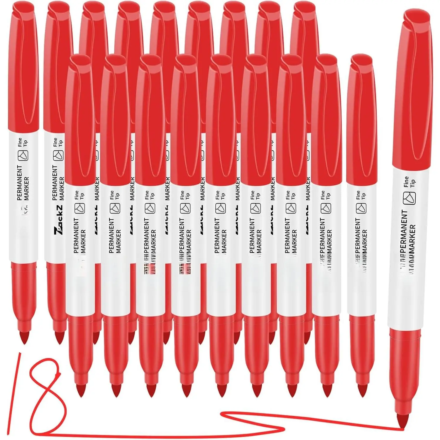 Red Permanent Markers Fine Point 18 Pack, Bulk  & Fade-Resistant Quick-Drying Ink, Smudge-Proof Red Markers for Paper, Plastic, Metal, Glass,  | School, Office Supplies