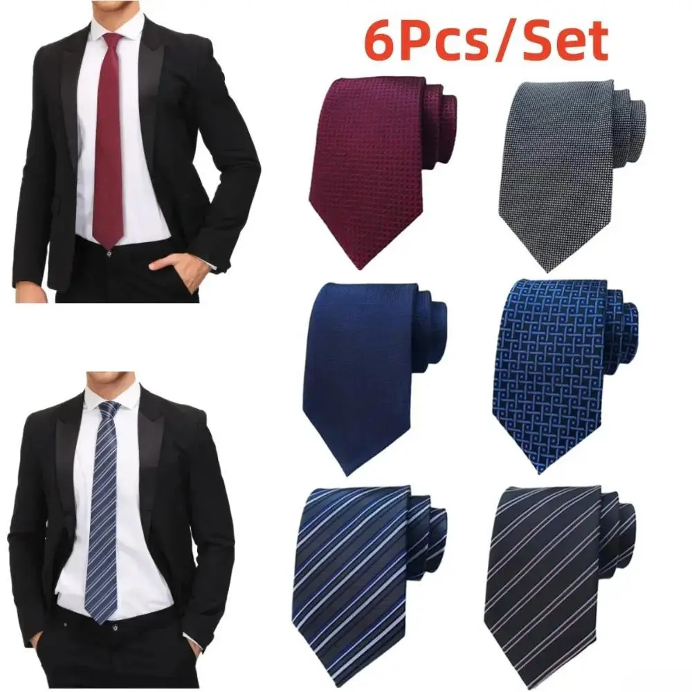 6-Piece Casual Elegant Neckwear Set for Men, Jacquard Woven Silk with a Stylish, Wrinkle Resistant Design for Formal & Daily Outfits, Casual Elegant Tie, Stylish Tie Design, Polyester, Father’s Day, Business, Male, Ceremony, Synthetic, Silk-Like