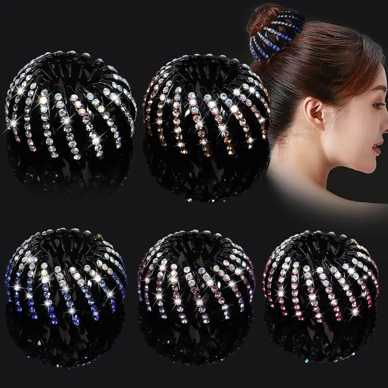 Women's & Girls' 5-Pcs Bird Nest Hair Clips - Female Hair Accessories for Ponytails, Buns, Color-5
