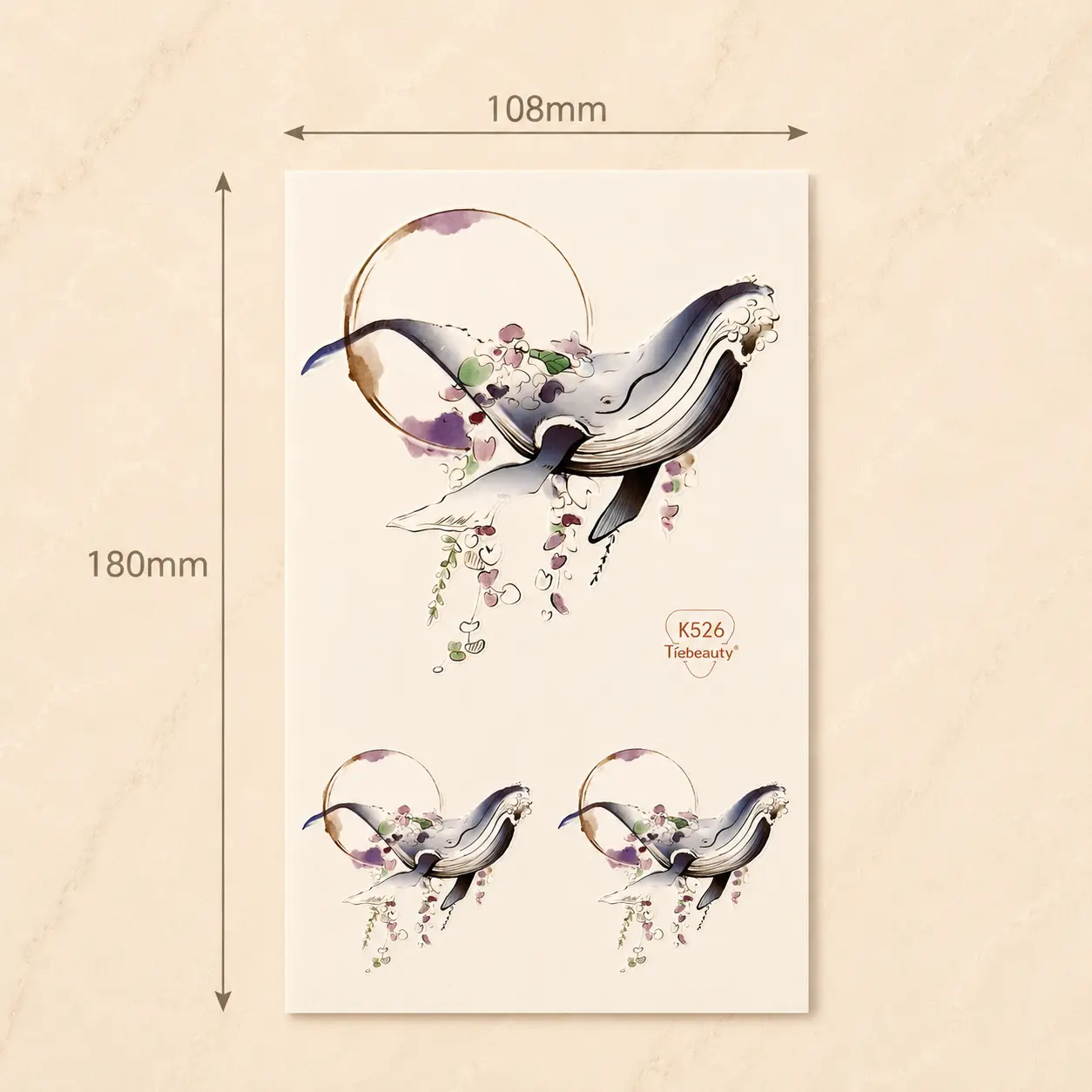 Watercolor Whale Temporary Tattoo Sheet