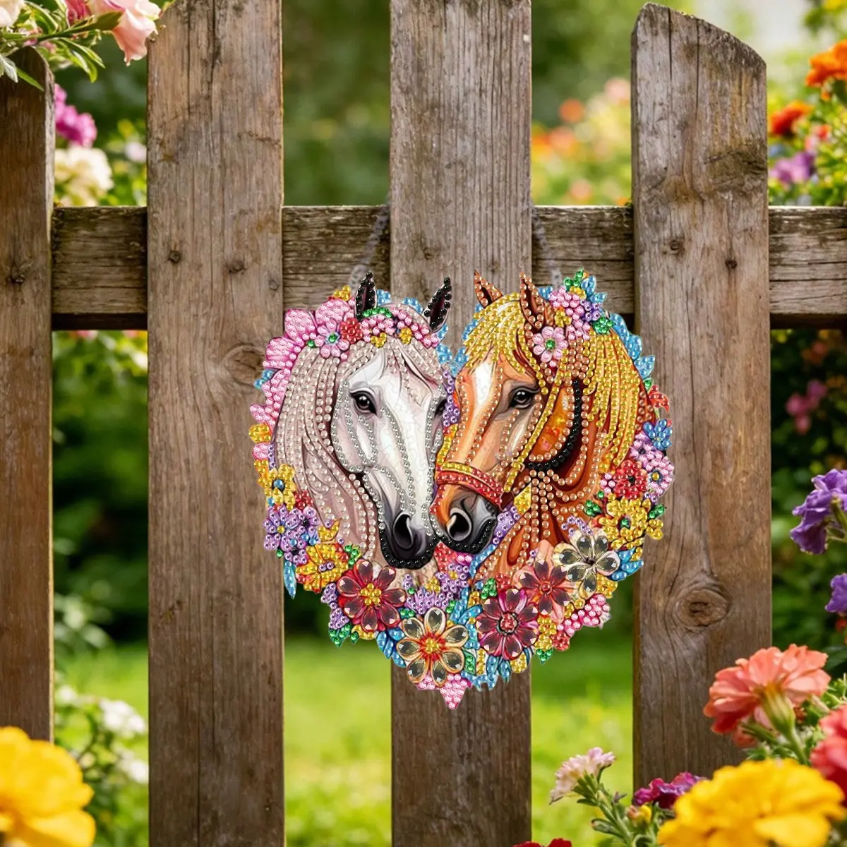 2D Acrylic Heart Flower Horse Diamond Puzzle Set, Rural Style Home Decor, Perfect Gift for Wedding, Anniversary, Valentine's Day