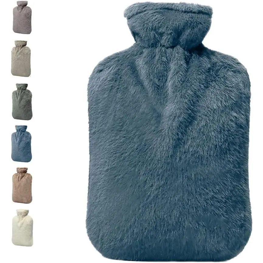 Hot Water Bottle with Cover, 2L PVC Hot Water Bag for Neck, Shoulder Pain and Hand Feet Warmer, Menstrual Cramps, Hot Compress and Cold Therapy(Blue Ashes)