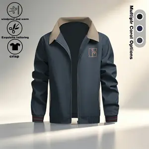 Spring and Autumn men's contrasting lapel jacket, thin, loose, middle-aged dad jacket, versatile commuting windproof casual top, available in multiple colors