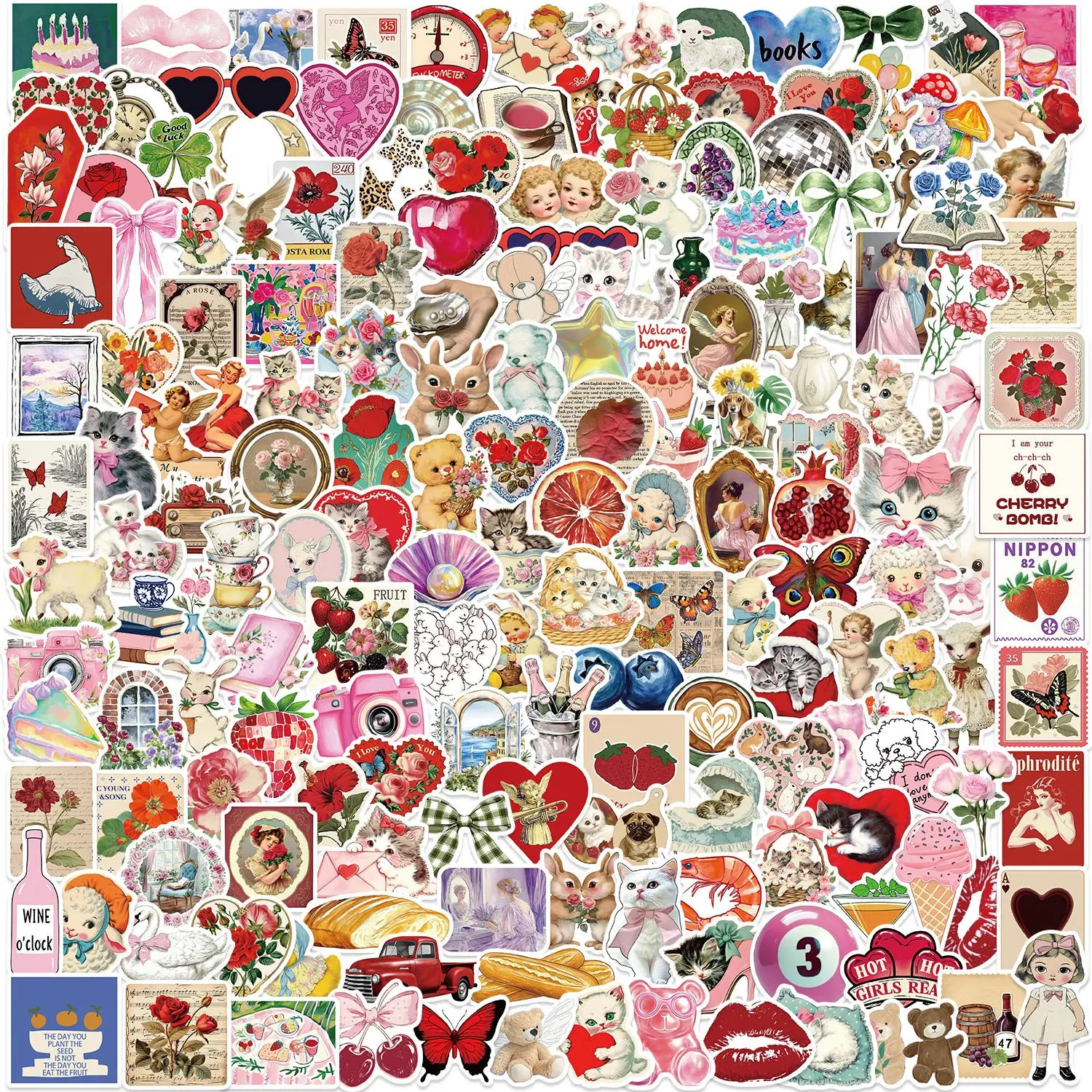 200 Retro Aesthetic Graffiti Stickers, DIY Decorative Waterproof Stickers for Phone Cases and Luggage, 200 Sheets Set
