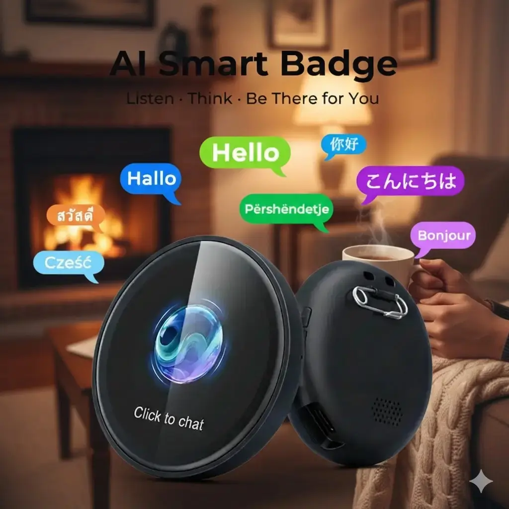 AI Robot Badge - Portable Bluetooth Audio Mobile Electronic Learning Device with High-Fidelity Sound, Easy-to-Use Conversational Chat for Travel Social Interaction