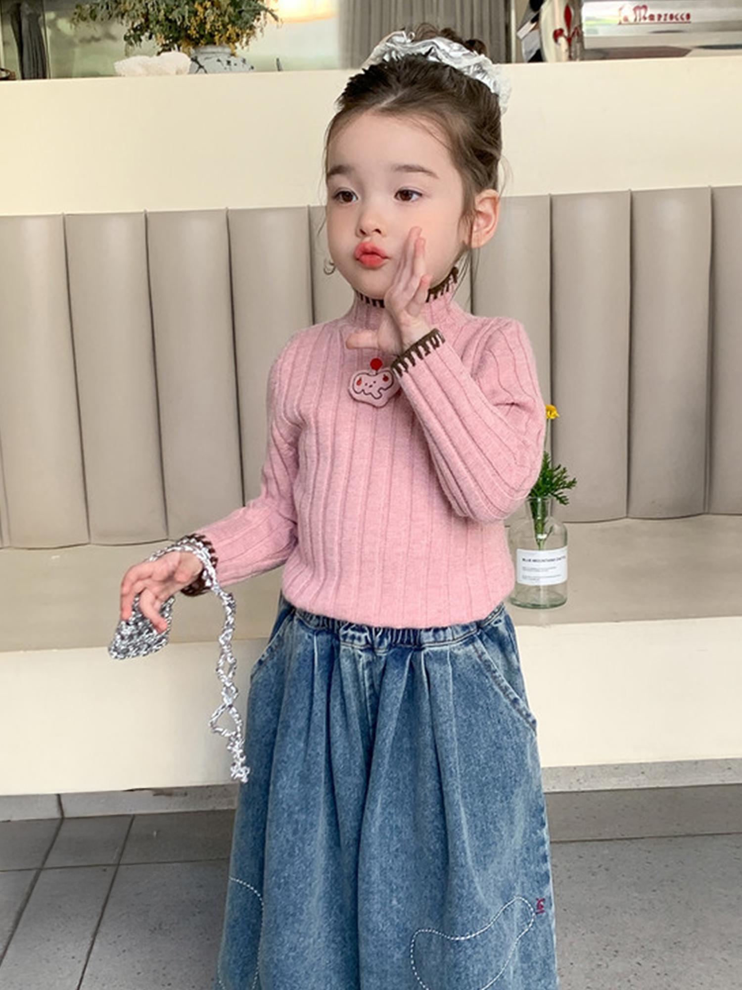 Girls' Thickened Turtleneck Sweater - Slim Fit Winter Warm Base Layer, Cute Solid Color Sweaters for Uniforms & Layering, Hand Washable Cold Weather Sweating Less for (for easy Outfits)