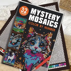 Mystery Mosaic Paint by Numbers Book - 32-Page Adult Pixel Art Coloring, Stress-Relief Activity, Diy Painting with Cute Animals and Scenes, Perfect Art Gift for Creative Enthusiasts