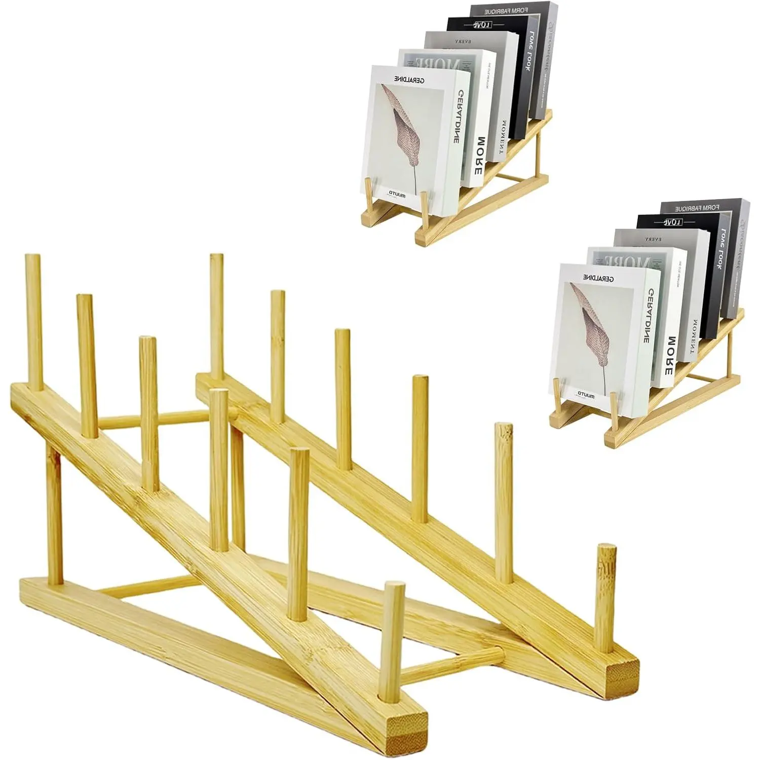 3 Pcs Wood Book Stand for Display, Tabletop Plate Display Puzzle Rack Easel Holder for Vendors, 5-Tier Portable Counter Retail Display for Magazine Art Print Greeting Card