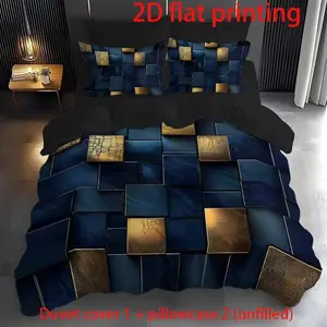 Block splicing bedding set of 3 pieces, Modern bedding set, Comfy Bed Sets, suitable for bedrooms and guest rooms, including 2 pillowcases and 1 duvet cover (unfilled) made of polyester material. Suitable for all seasons