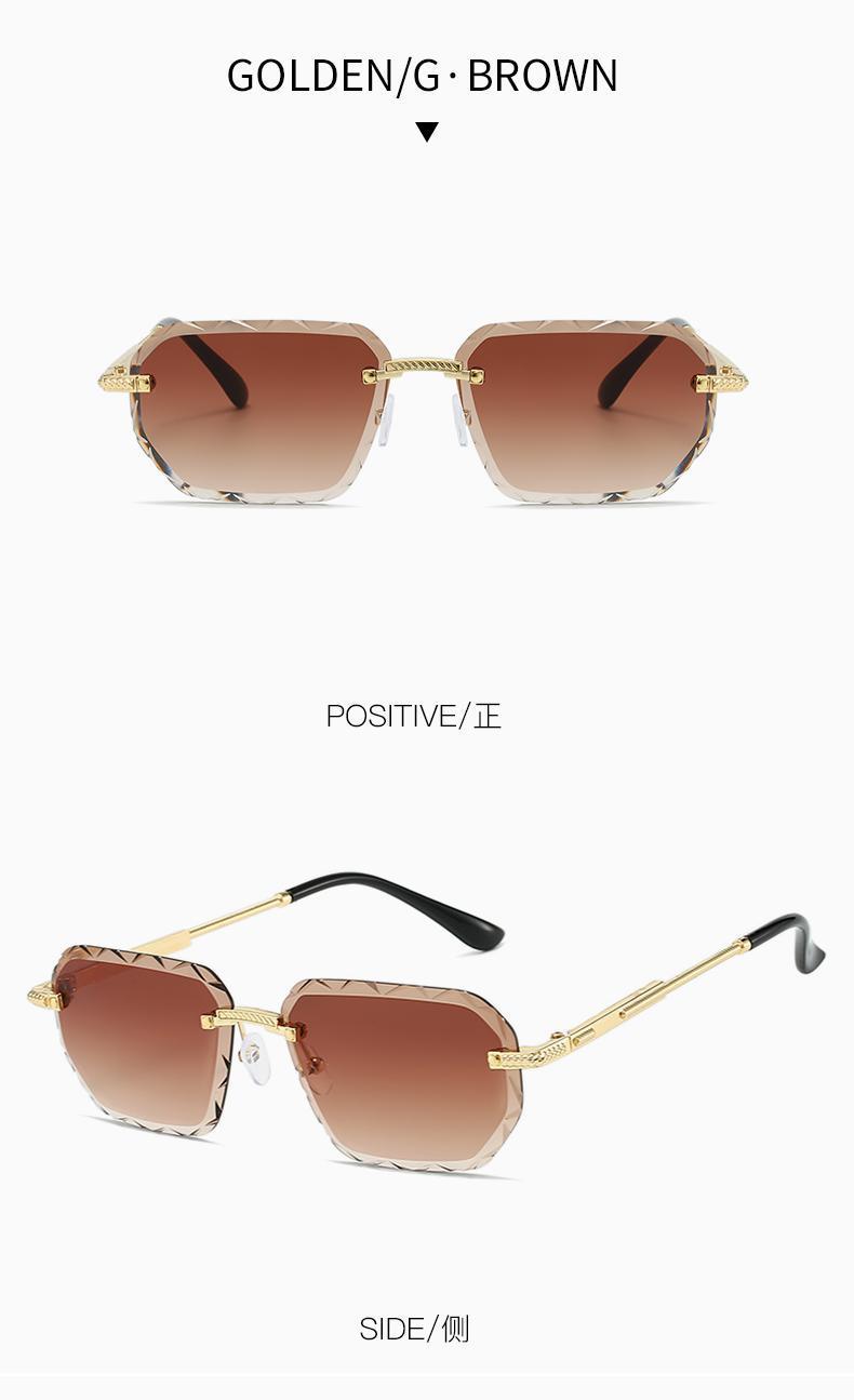 Rimless Square Metal Sunglasses for Men Women, UV400 Protective Fashion Luxury Eyewear for Beach Travel Daily Use