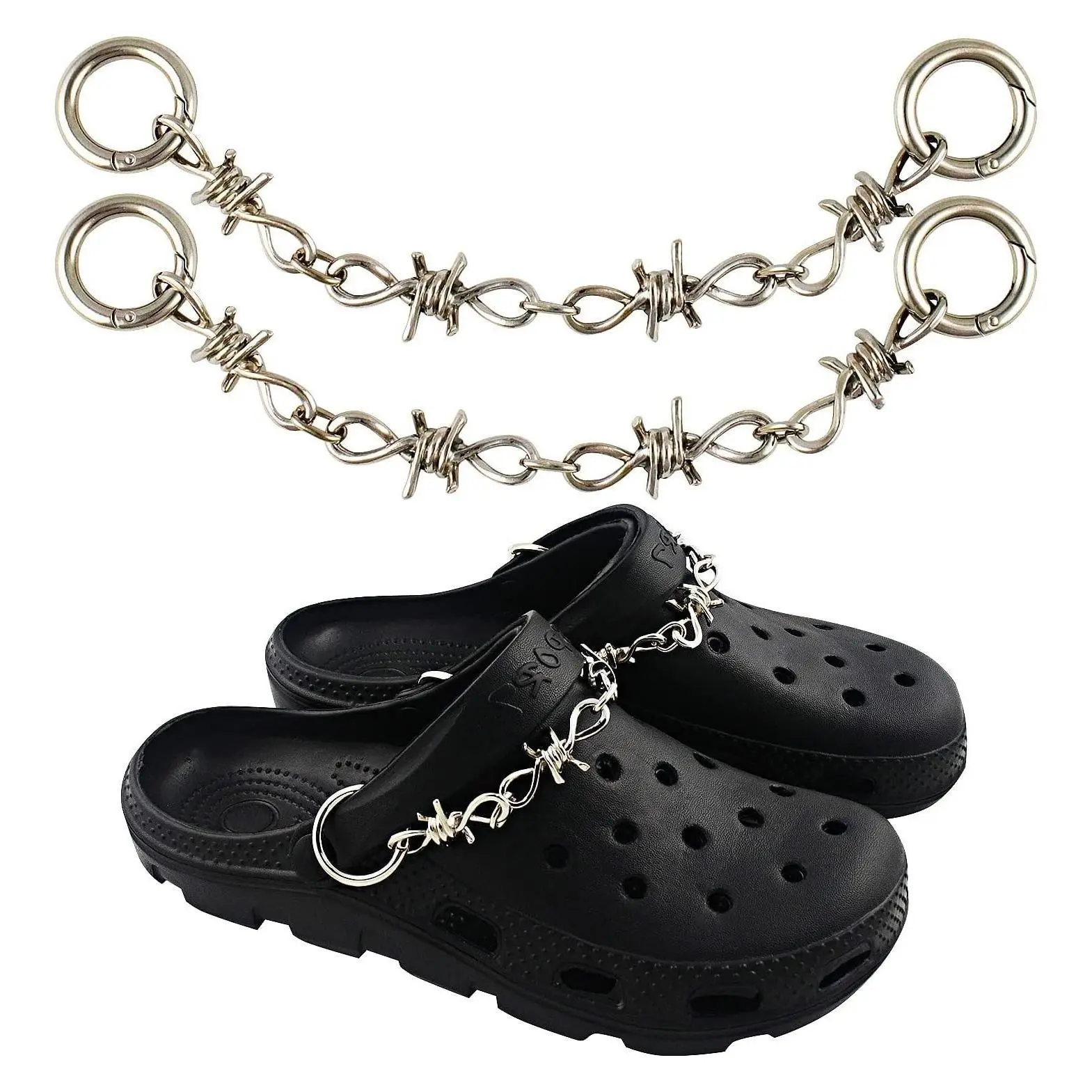 Shoes Metal Chain Spikes Charms, Cool Punk Barbed Chain Charms for Sandals Clog Accessories Shoe Decorations for Men WomenGift