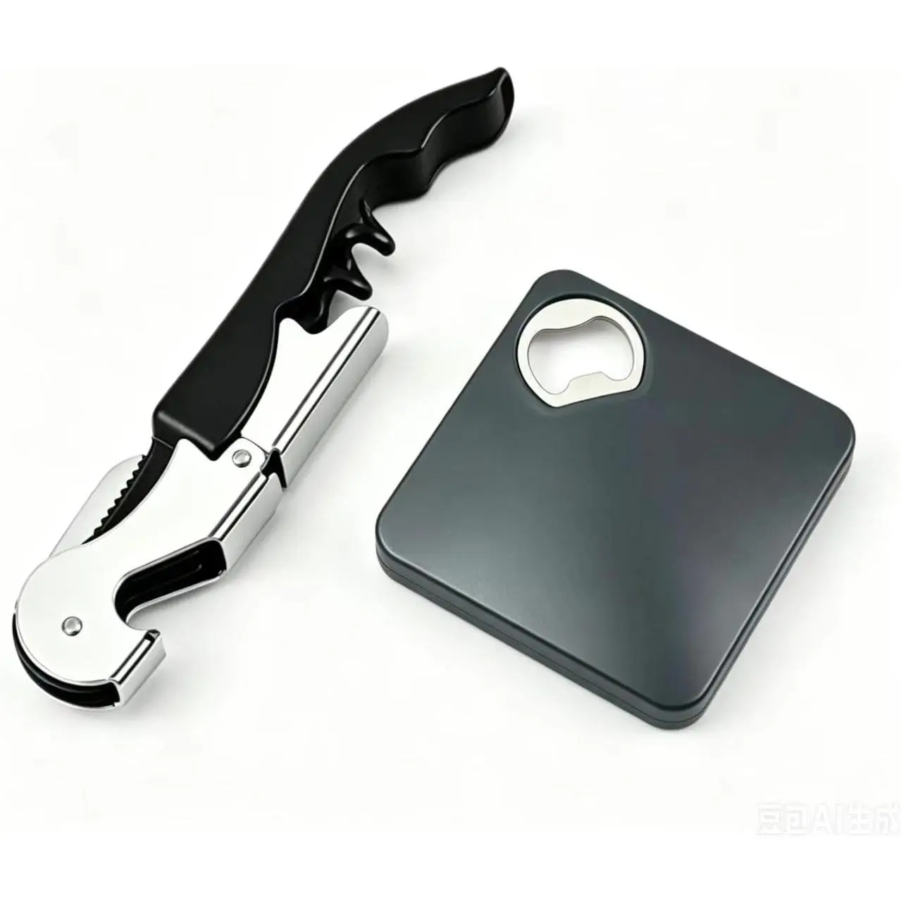 Professional Waiters Corkscrew & Slim Square Bottle Opener Set - 2-Pack  Key with  & Portable  Opener, Heavy Duty Stainless Steel for Bartenders, Camping, Picnic &  Bar