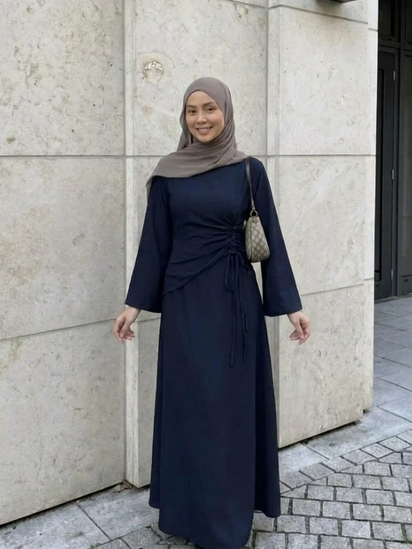Modest Abaya Long Dress with Drawstring Waist, Islamic Muslim Clothing, Elegant Party Wear, Perfect for Dates and Vacations, Women's Fashionable Robe