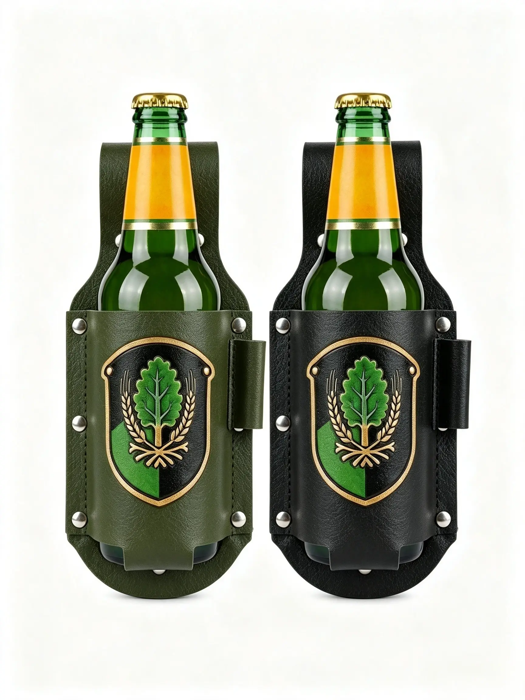 Men's Classic Waist-Attached Beer Holder, Synthetic Leather Bottle Sleeve, Ideal for Camping, BBQ, Fishing, Outdoor Activities
