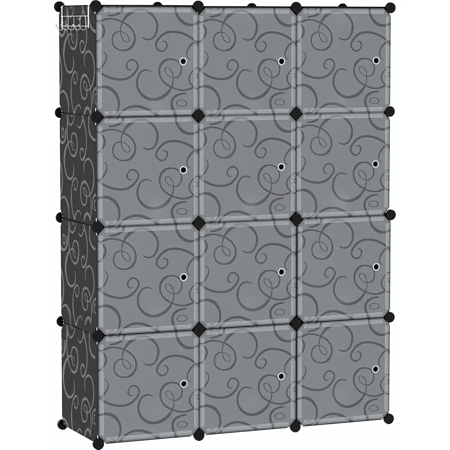 12-Cube Storage Organizer with Door Cube Shelf Closet Cabinet Black | DIY Plastic Modular Bookshelf, Stackable Clothes Storage Shelving Ideal for Home, Bedroom