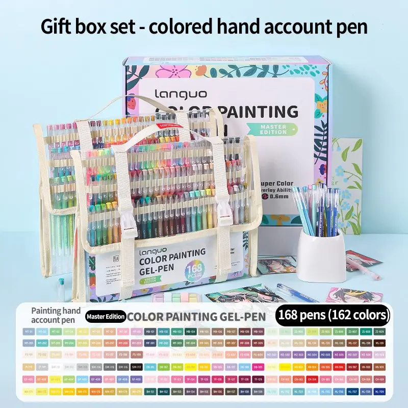 Languo 162 Color 168 Pen Set, Neutral Markers, Student Highlighter, Art Drawing Anime Comic Pens, Stackable, Heart Pattern Watercolor Pencils, Back-To-School Essential