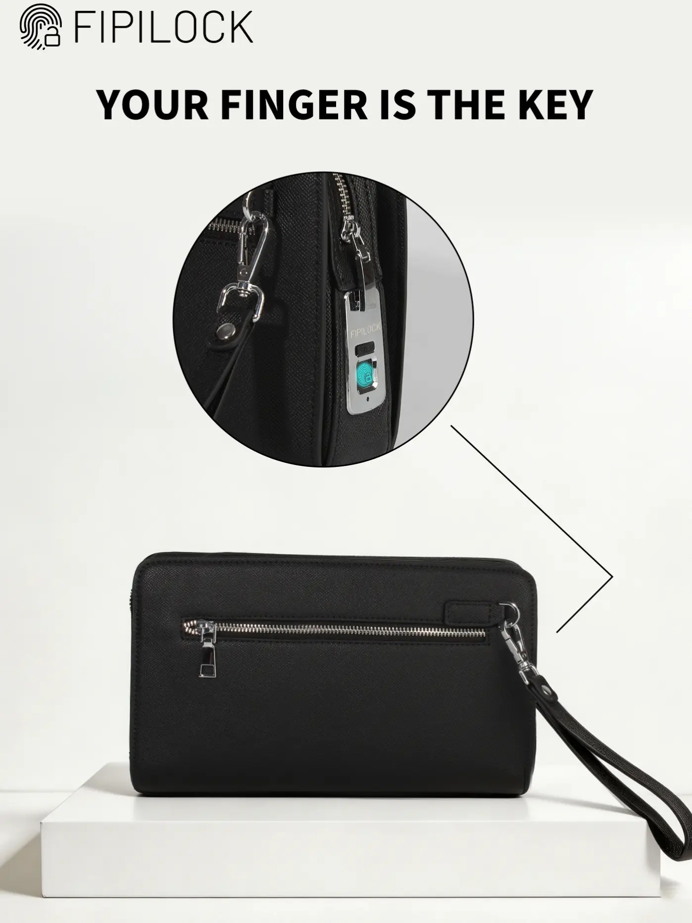 Smart Fingerprint Lock Handbag, Business Commute Anti-Theft Bag, Multi-Layer Large Capacity, Dual Zipper, Casual PU Leather Clutch, Fingerprint Unlock, PU Leather Material
