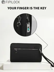 Smart Fingerprint Lock Handbag, Business Commute Anti-Theft Bag, Multi-Layer Large Capacity, Dual Zipper, Casual PU Leather Clutch
