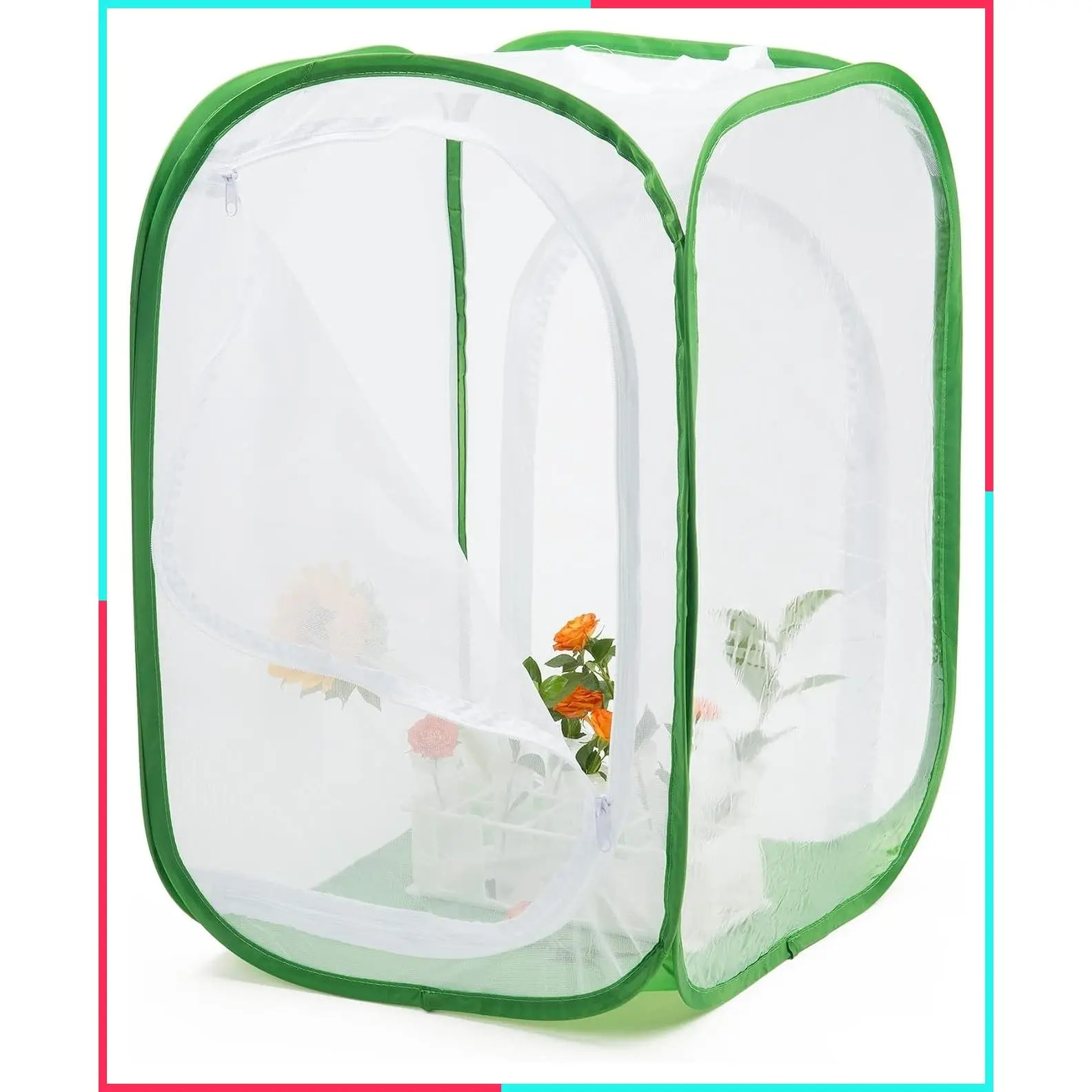 Monarch Butterfly Habitat with Two Doors, Insect Mesh Cage, Caterpillar Enclosure Terrarium Pop-up (15.7 x 15.7 x 24 Inches)