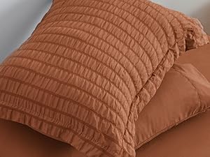 Seersucker Terracotta King Size Comforter 7,, King a Bag Comforter with Comforter, Flat Sheet, Sheet, Pillowcase and Pillow Sham