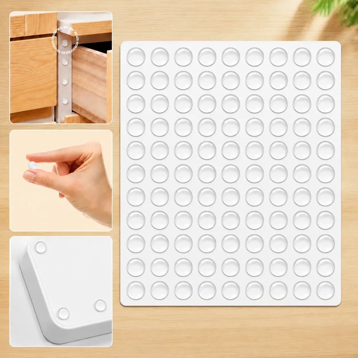 100PCS Hemispherical Silicone Bumper Pads, Self Adhesive Rubber Buffer Dots, Non-Slip Noise Reduction Furniture Stoppers for Door, Cabinet, Drawer, Cupboard, Table, Chair, Wall, Glass and Home Office Protection
