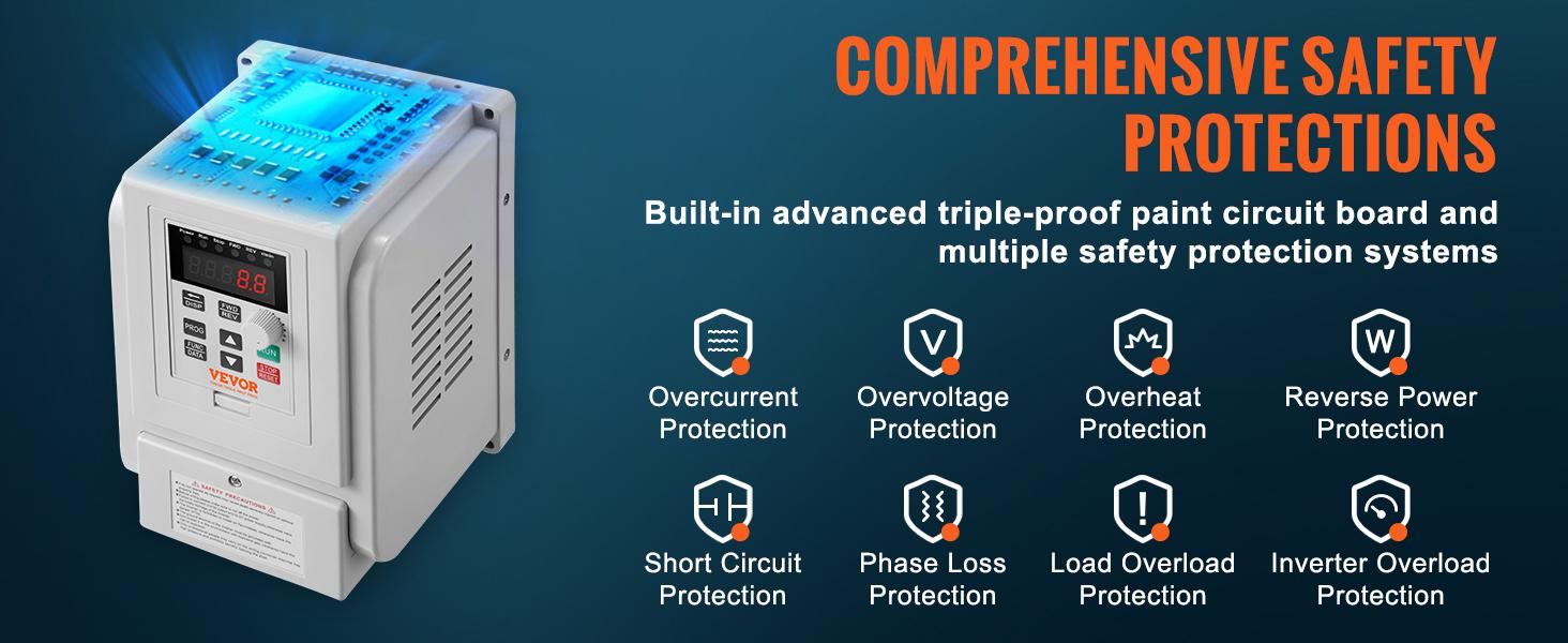 VEVOR VFD 3HP, 2.2KW, 10A, 1 Phase 220V-240V Input to 3 Phase 220V-240V Output Variable Frequency Drive, 0-400Hz VFD for AC Motor Speed Control
