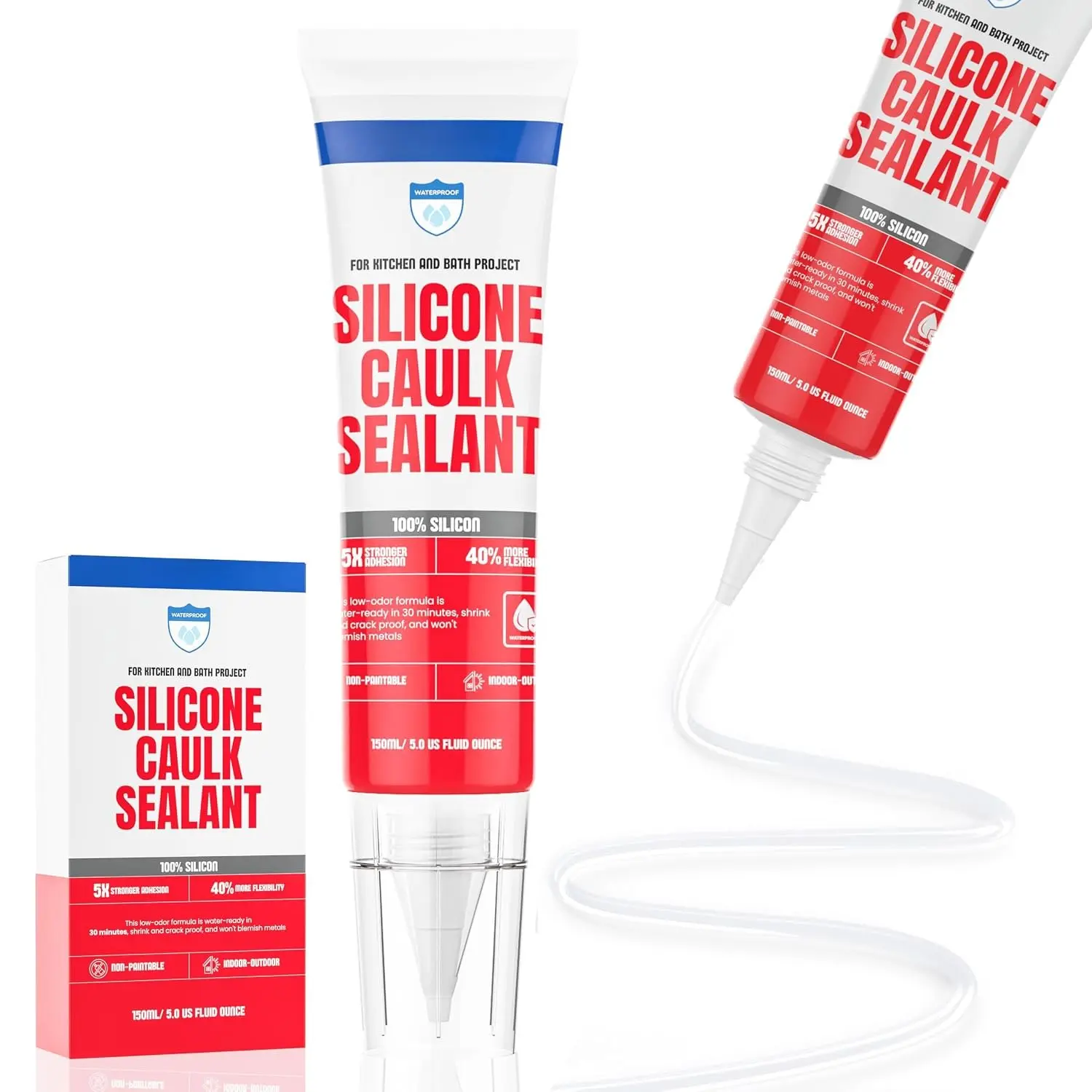 White  Sealant - 150 ML/5 FL Oz  Sealant for Kitchen & Bathroom - Shrink & Crack Proof  Caulk - Indoor & Outdoor Use Sealant -  Formula  Adhesive Tube