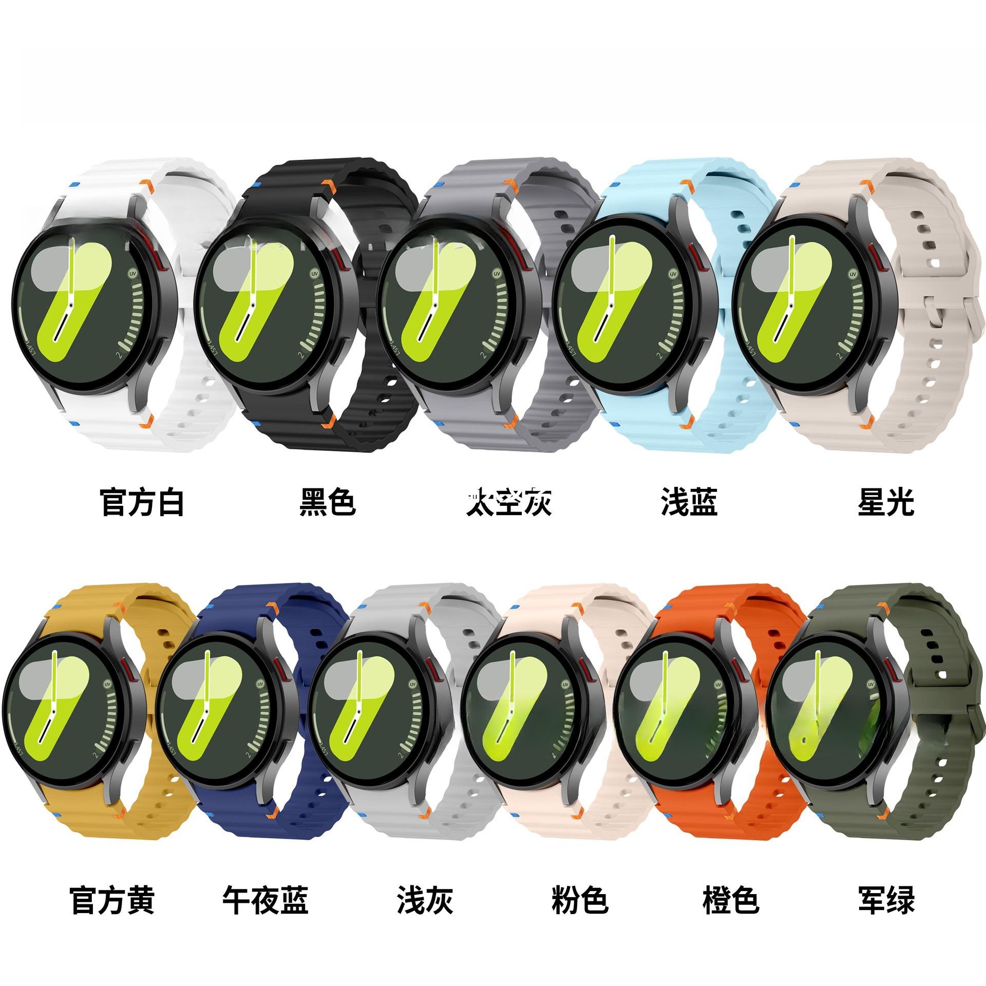 Compatible with Samsung Watch 7: Stitched Silicone Band — Galaxy Watch 7 Official-Style Wavy Silicone Strap