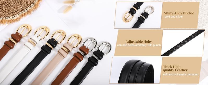 2 Pack Women Leather Belts for Jeans Dress Fashion Ladies Belt with Gold Silver Buckle