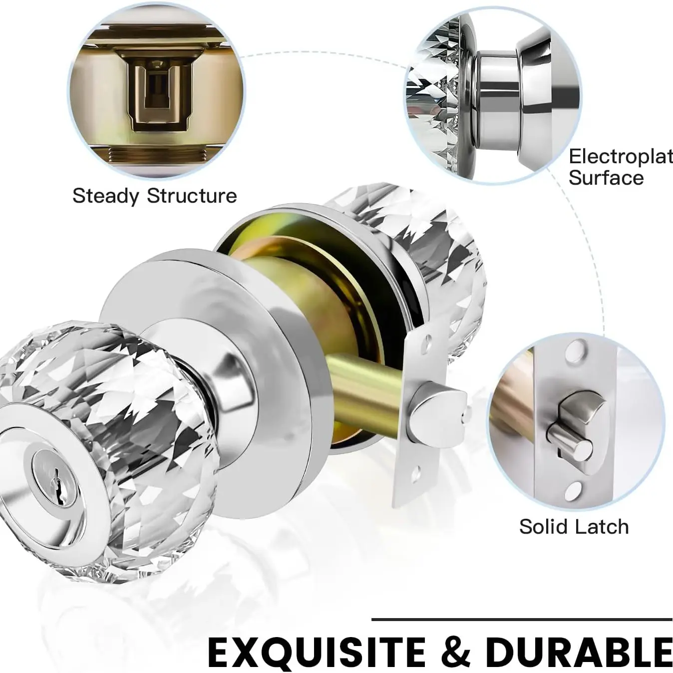 Silver Color Ball Lock, Indoor Bedroom Door Lock, Stainless Steel Universal Wooden Door Lock, Round Lock Core, Bathroom Lock, Door Locks For Bedrooms