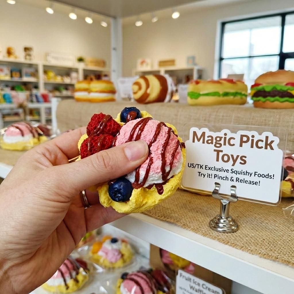 Final Sale | Ice Cream Fruit Waffle Squishy- Food-Grade Silicone Slow-Rising Rebound Squishy Fidget Toys for Stress Relief - Soft Squeeze Toys with Thick Creamy Slime Texture, Handmade Non-Toxic Sensory Toys