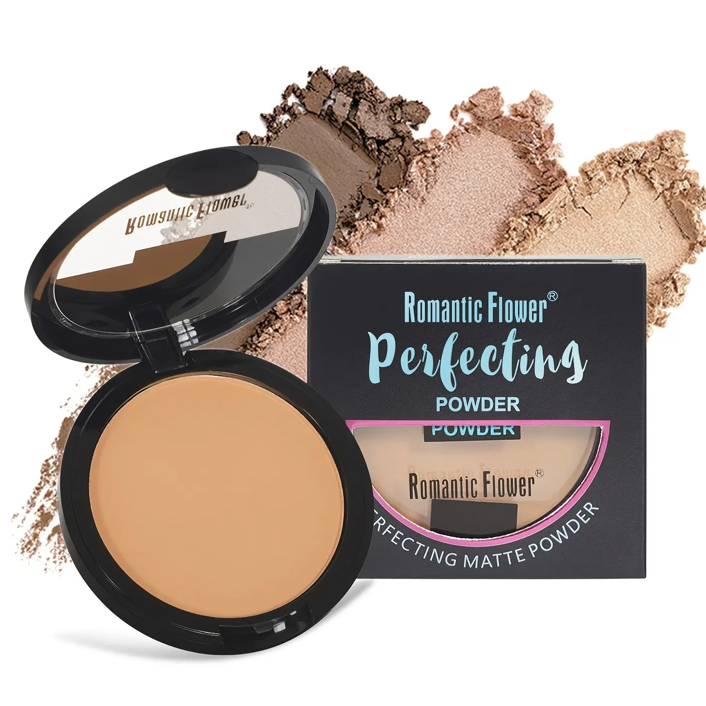 3 Shades Deep Matte Perfection Beauty Powder Cake, Matte Long-Lasting Waterproof, High Coverage Oil-Control Face Makeup Pressed Powder with Puff