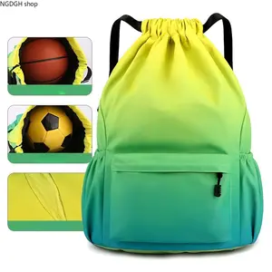 Rainbow Drawstring Backpack Women - Trendy Gradient Gym Bag with Front Pocket & Adjustable Straps, Lightweight Waterproof Spacious Design Perfect for Beach Pool Workout Travel & Daily Casual Carry
