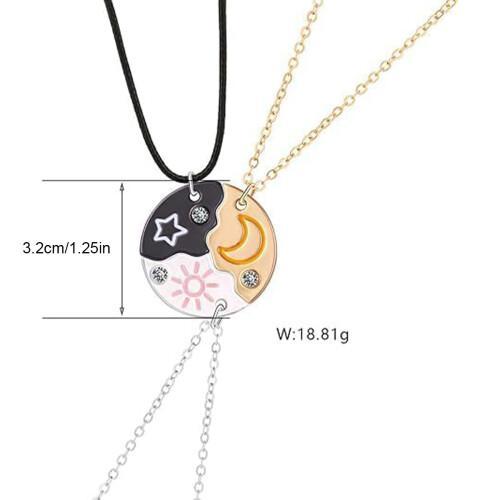 Moon & Star Magnetic Necklace, 2026 New Set of 3 Sun, Puzzle Design BFF Jewelry for Best Friends & Sisters, Ideal Friendship Gift with Rhinestone Detail, Perfecy for Birthday, Anniversary