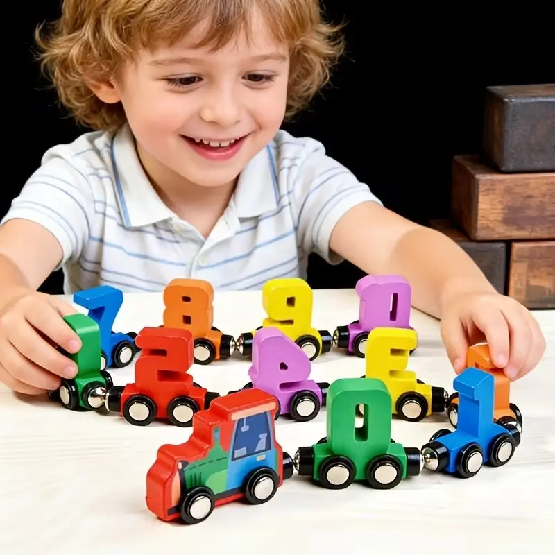 Magnetic Number Train Building Block Toy Packed in OPP Bag, Wooden Train Set with 1-10 Number Tracks, Interactive Parent-Child Play, Bright Vivid Colors, Fun Design Safe Material Early Learning Toy, Perfect Holiday Gift for Toddlers