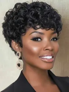 Short Curly Pixie Cut Wig Human Hair for Black Women Short Pixie Cut Wigs Human Hair Wear and Go Machine Made Wig Glueless Human Hair Wig for Daily Use