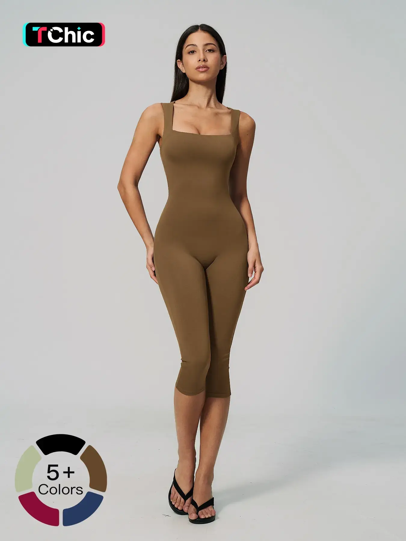 Cross-Border Naked Feel One-Piece Yoga, Square Neck Backless Tight Fit Slimming Sculpting Jumpsuit Butt Covering Mid-Length Pants, Women's Yoga Wear Yoga Workout Jumpsuits