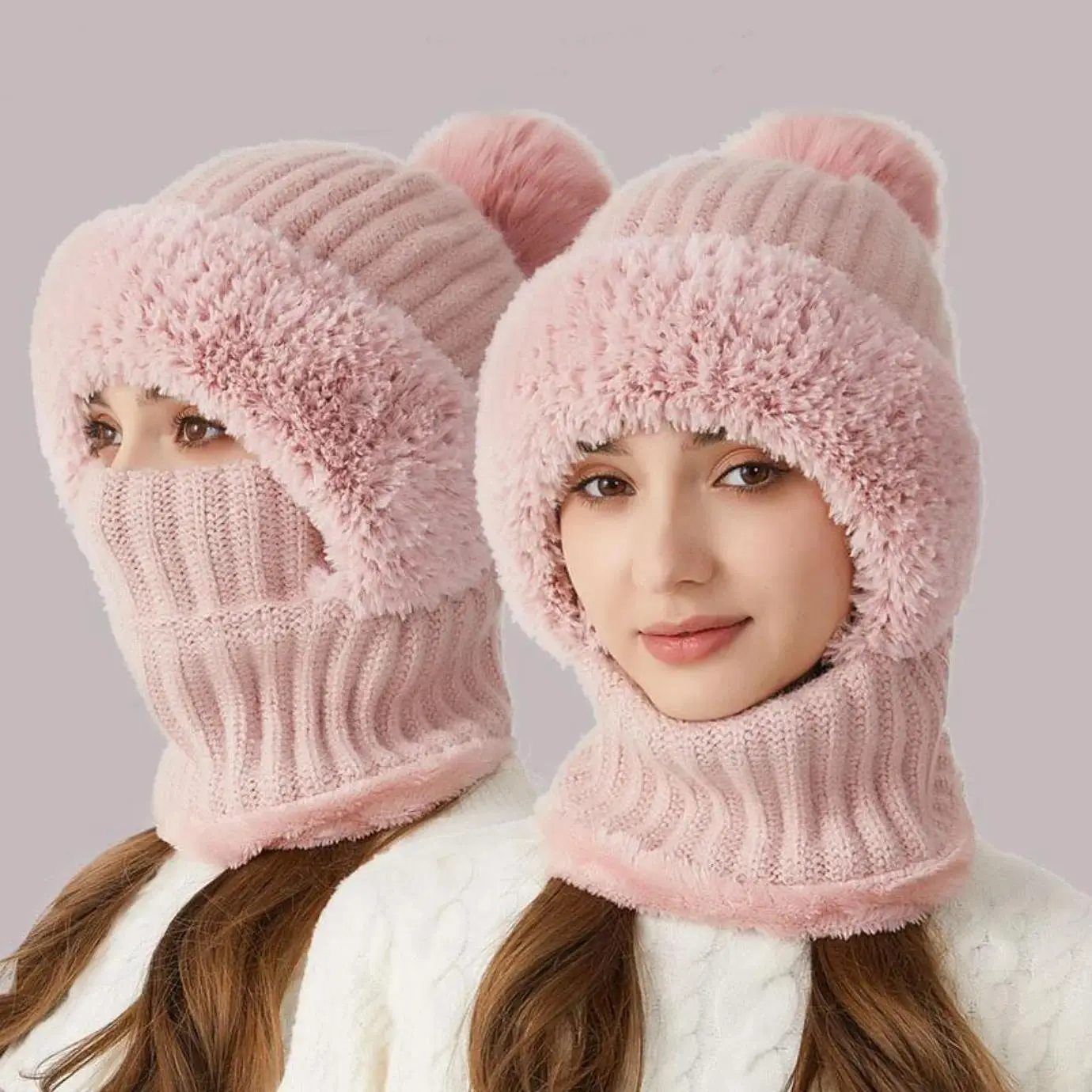 3-in-1 Fleece Lined Balaclava Winter Hat, Windproof Ski Mask with Detachable Neck Warmer & Ear Flaps, Thermal Face Cover Beanie for Men Women, Soft Warm Cold Weather Gear for Cycling, Skiing, Hiking & Outdoor Sports