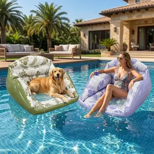 New Colorful Dog Pool Toy Float Pad, Inflatable Pet Pool Float with Mesh Seat, Suitable for Large Dogs, Summer Outdoor Water Toy