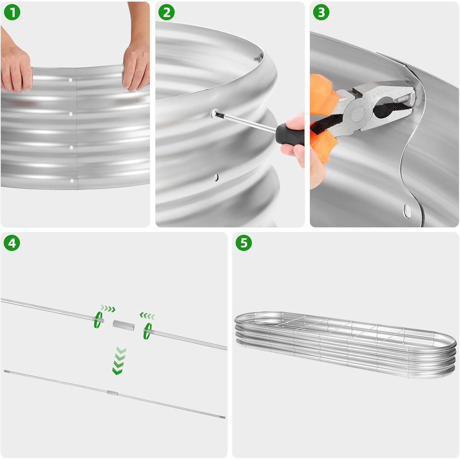 8ft Galvanized Raised Garden Bed Kit, Raised Garden Boxes Outdoor, Oval Metal Raised Garden Beds for Vegetables, ,108 Gallon Capacity(with 10 Connecting rods)