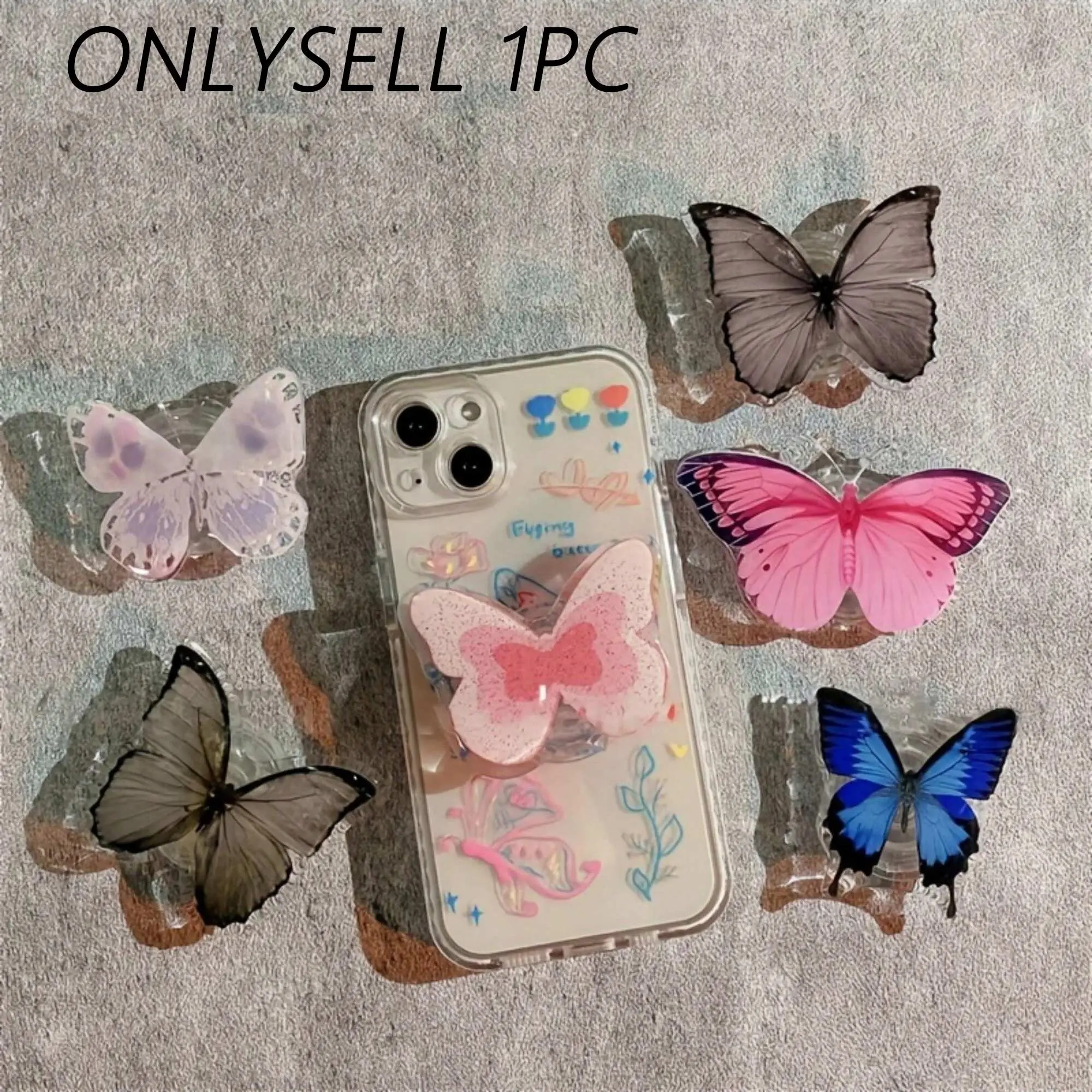 Colorful Butterfly Phone Holder, 360° Rotating with Handle, Compatible with Apple and Android Smartphones, Stylish and Functional
