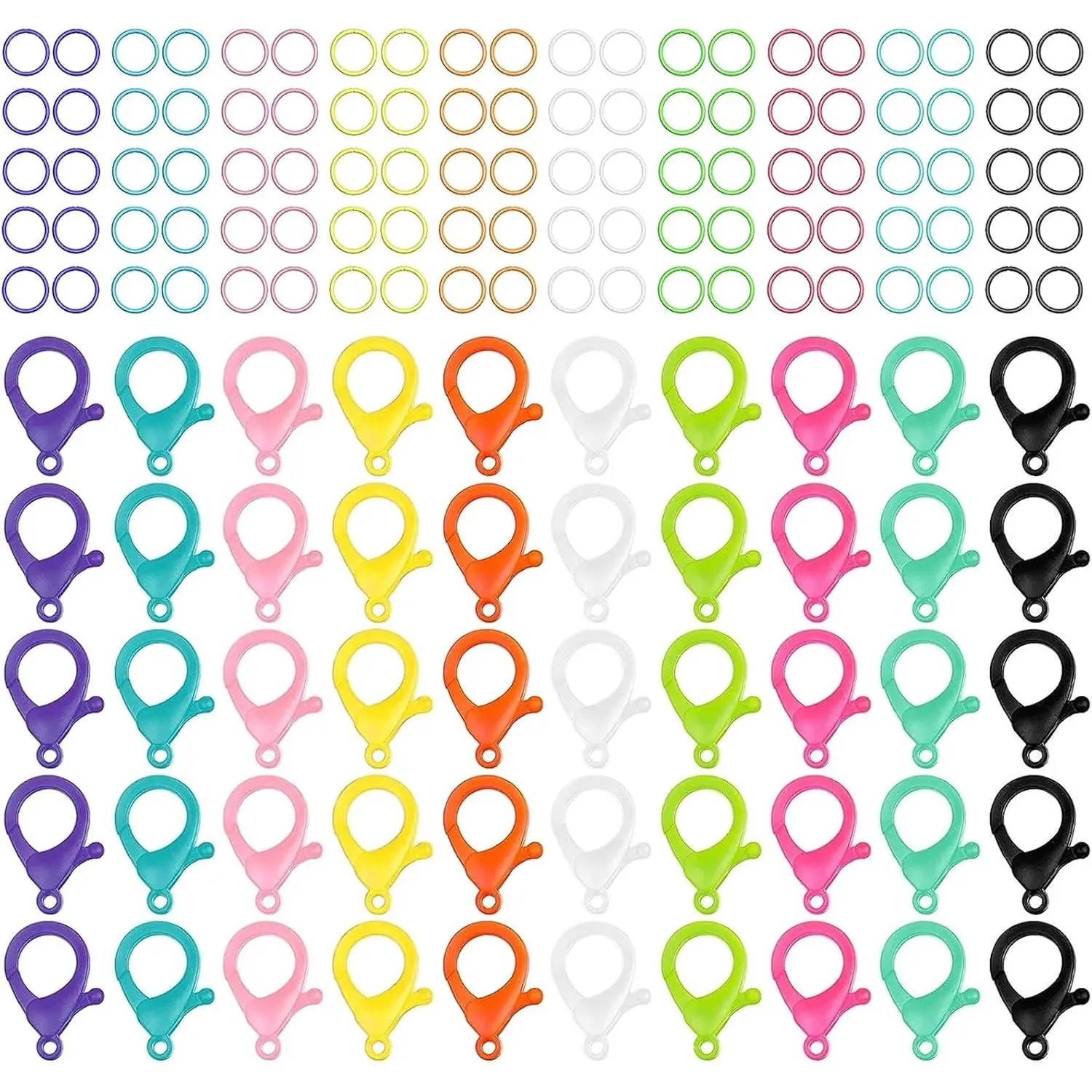 150-Count Multicolor Hard Plastic Lobster Claw Clasps with 10-Color Open Jump Rings, Cute Lanyard Snap Clip Hooks for DIY Crafts, Crafting Projects (Beading & Jewelry Making Supplies)