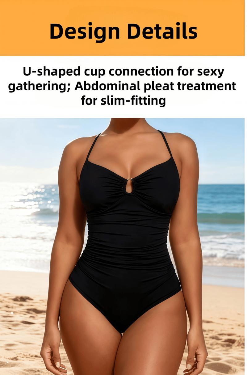 1 PC Women's Swimsuit U-Ring Cut Out Slimming Swimwear One Piece Tummy Tucking Bathing Suit,Plus Size Swimsuit for Women,Soft Simple Comfy
